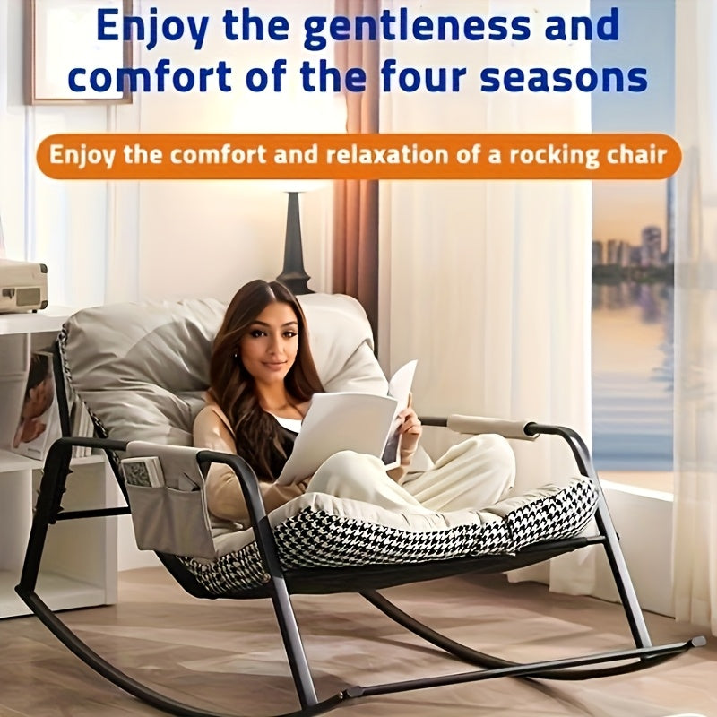 Large Rocking Recliner Chair, Padded Glider Rocker Featuring Armrests, Comfortable Lounge Chair Suitable for Living Room And Outdoor Use