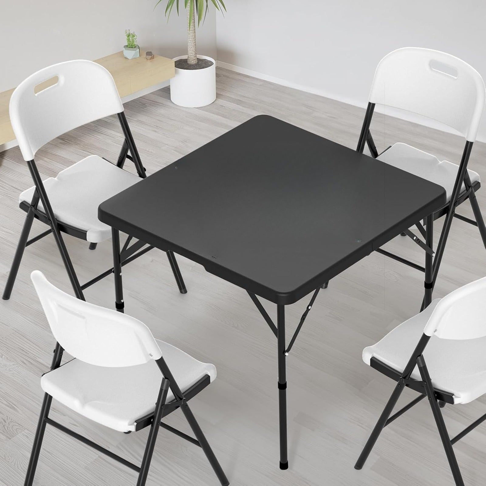 Bonnlo 34 Inch Folding Square Table Fold in Half Bi-Folding Commercial Plastic Dining Card Table Portable for Kitchen Outdoor Party Wedding Event Patio Garden Camping Picnic White\u002FBlack Foldable Dining Tables