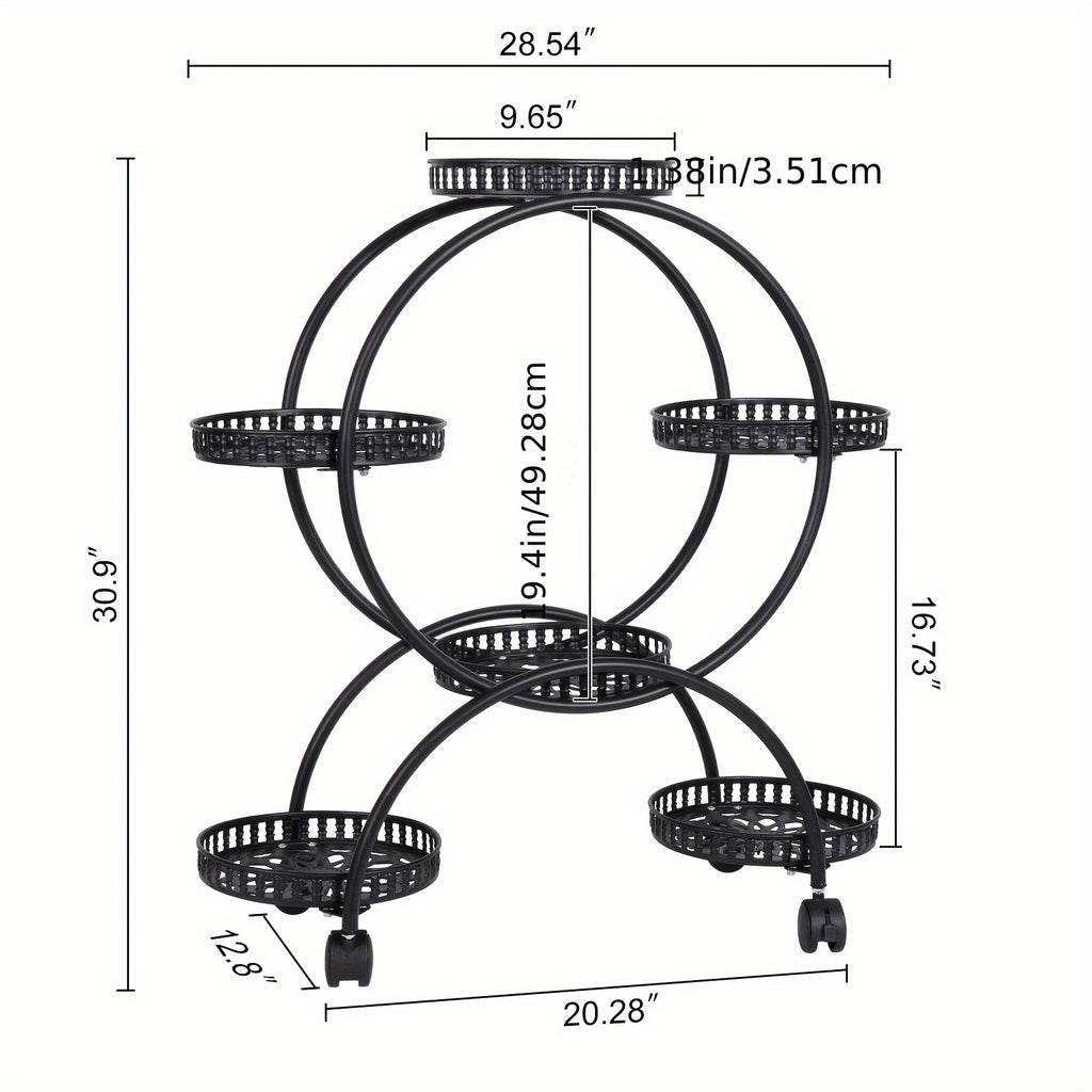 6 Potted Metal Plant Stand Garden Cart Wrought Iron Flower Pots Rack Holder Display Shelf with Wheels for Patio Porch Balcony Decoration Furniture for Home Free Shipping