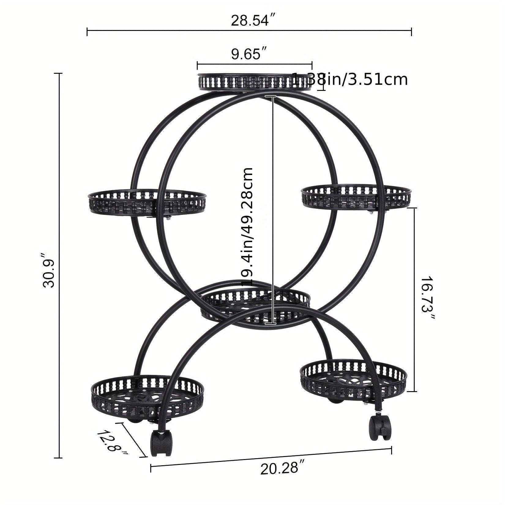 6 Potted Metal Plant Stand Garden Cart Wrought Iron Flower Pots Rack Holder Display Shelf with Wheels for Patio Porch Balcony Decoration Furniture for Home Free Shipping