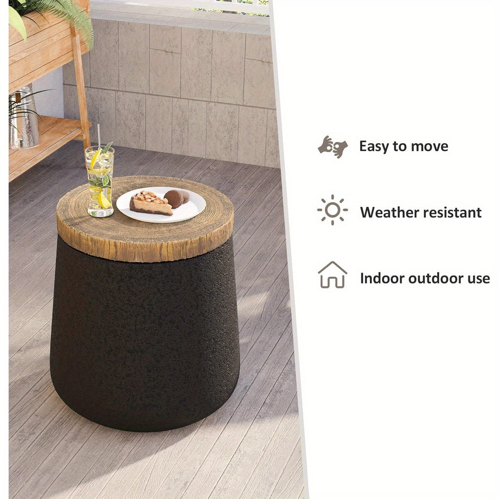 2pcs\u002F1pc Concrete Outdoor Side Tables with Wood Grain Texture Top - Round Cylinder Plant Stand, Living Room End Table, Patio Coffee Table for Garden, Porch, Balcony, Space-Saving & Stable, Best Choice for Patio Decor