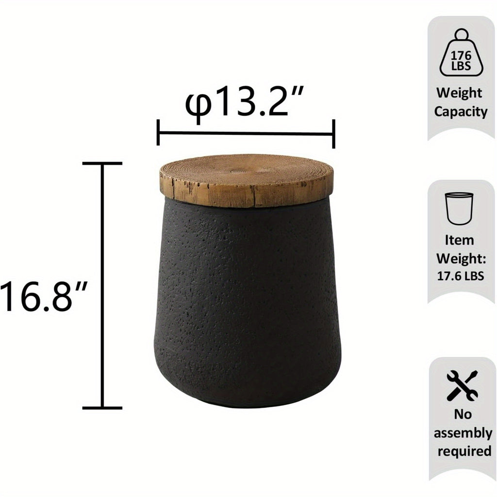 2pcs\u002F1pc Concrete Outdoor Side Tables with Wood Grain Texture Top - Round Cylinder Plant Stand, Living Room End Table, Patio Coffee Table for Garden, Porch, Balcony, Space-Saving & Stable, Best Choice for Patio Decor