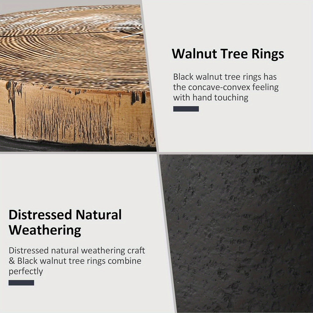 2pcs\u002F1pc Concrete Outdoor Side Tables with Wood Grain Texture Top - Round Cylinder Plant Stand, Living Room End Table, Patio Coffee Table for Garden, Porch, Balcony, Space-Saving & Stable, Best Choice for Patio Decor