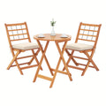 Multigot 3 Piece Patio Wood Bistro Set, Folding Table Chair Set w\u002F Soft Seat Cushions, Sturdy Acacia Wood Frame, High-Back Portable Chairs w\u002F Table for Backyard, Poolside, Porch