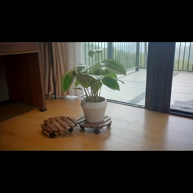 2pcs Wooden Plant Stand with Locking Wheels - Suitable for Indoor\u002FOutdoor Heavy-Duty Rolling Plant Stand, Perfect for Large Potted Plants