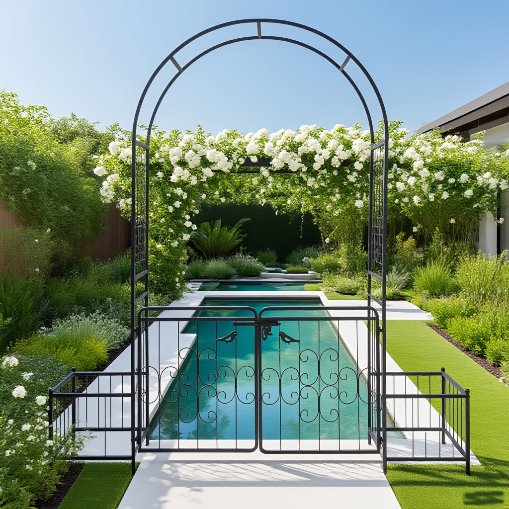 Large Size 7, 2ft Round Top With Door And Planting Frame, Black Iron Art, 16mm Pipe, Iron Arch, Courtyard (additional Styles Are Available For You To Choose)