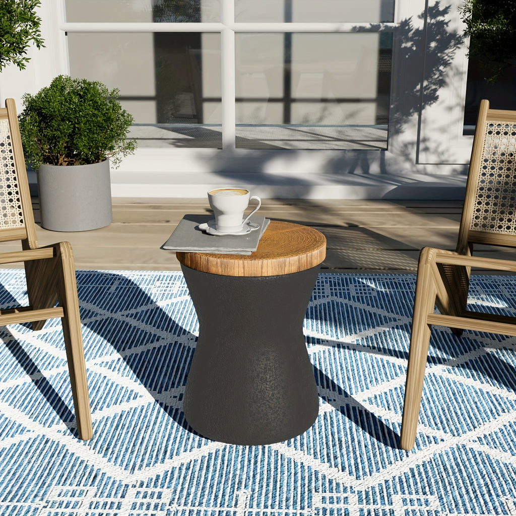2pcs\u002F1pc Concrete Outdoor Side Tables with Wood Grain Texture Top - Round Cylinder Plant Stand, Living Room End Table, Patio Coffee Table for Garden, Porch, Balcony, Space-Saving & Stable, Best Choice for Patio Decor