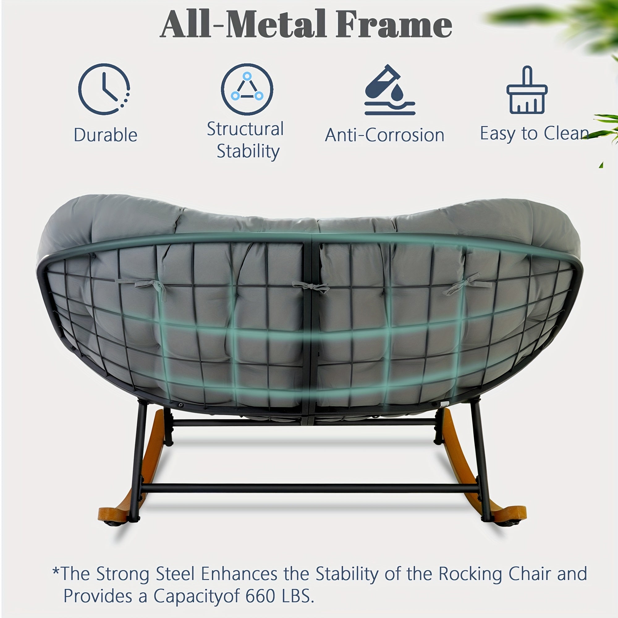 Outdoor Rocking Chair for Two, Featuring an Oversized Papasan Design with a Durable E-Coated Steel Frame And Plush Cushioning