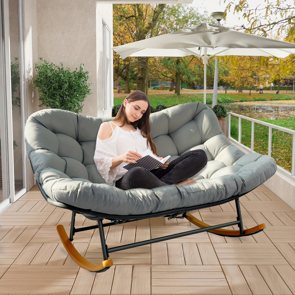 Outdoor Rocking Chair for Two, Featuring an Oversized Papasan Design with a Durable E-Coated Steel Frame And Plush Cushioning