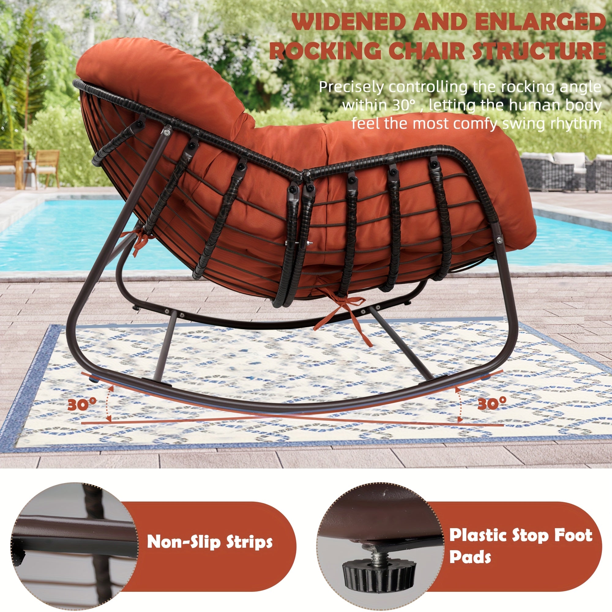 Outdoor Papasan Rocking Chair, Wicker Papasan Patio with Cushion And Pillow, Large Papasan Rocker Egg Chair for Garden And Patio