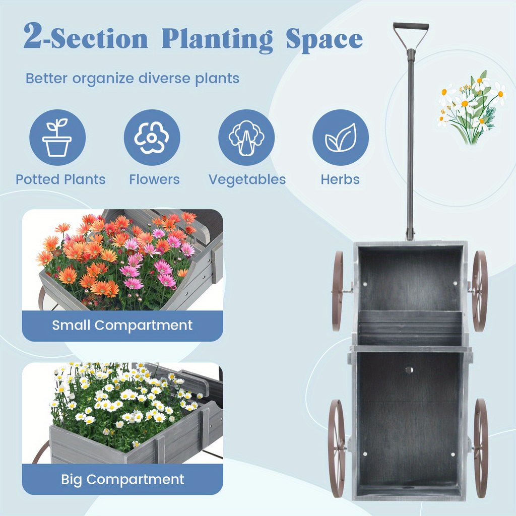 LIFEZEAL Flower Stand W\u002F4 Metal Wheels, Solid Wood Planting Trolley, Flower Trolley Wooden Trolley W\u002F15 kg (33lbs) a Load Capacity, Flower Box for Garden, Balcony, Terrace, Brown\u002F Green\u002F Red\u002F Blue\u002F Gray