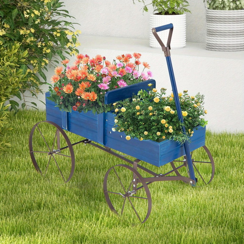 LIFEZEAL Flower Stand W\u002F4 Metal Wheels, Solid Wood Planting Trolley, Flower Trolley Wooden Trolley W\u002F15 kg (33lbs) a Load Capacity, Flower Box for Garden, Balcony, Terrace, Brown\u002F Green\u002F Red\u002F Blue\u002F Gray