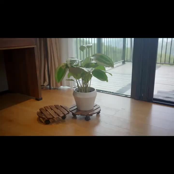 2pcs Wooden Plant Stand with Locking Wheels - Suitable for Indoor\u002FOutdoor Heavy-Duty Rolling Plant Stand, Perfect for Large Potted Plants