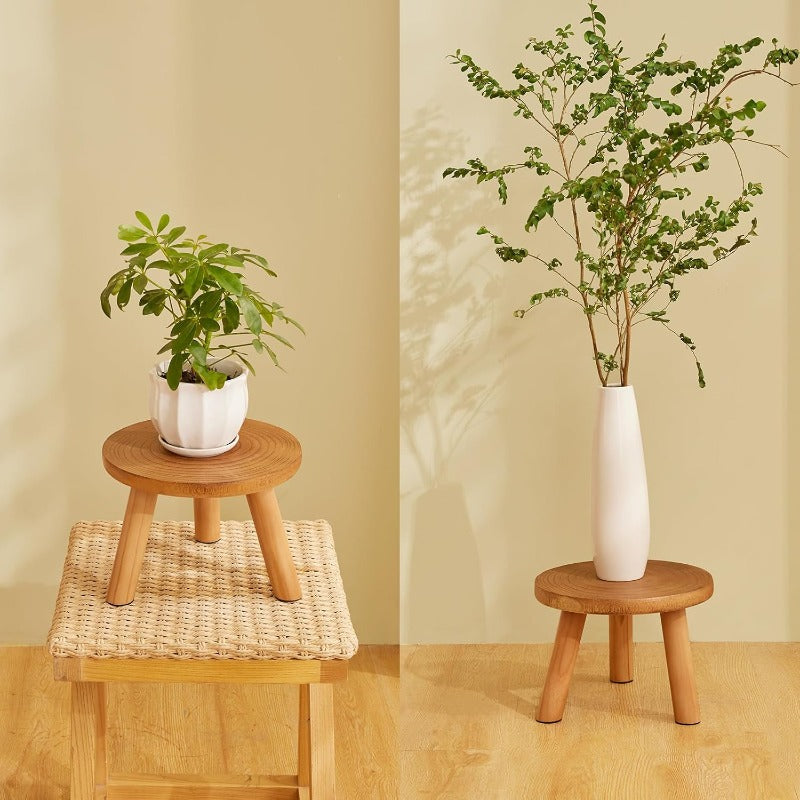 Yaga 2 Pack Large \u002FOutdoor Wood Plant Stand with Growth Ring Display - Heavy-Duty Paulownia Wood Rustic Mid-Century Modern Tree Stool for 11-12\