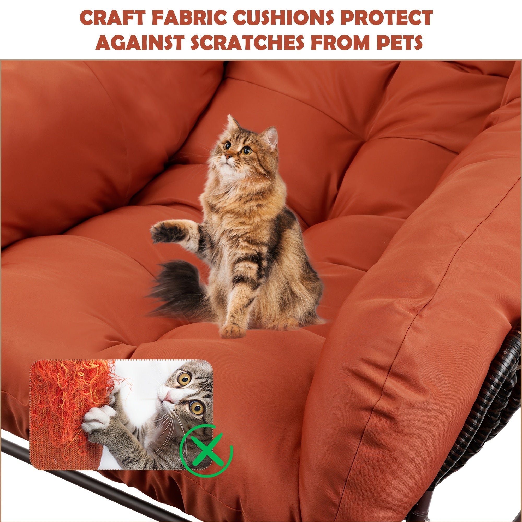 Outdoor Papasan Rocking Chair, Wicker Papasan Patio with Cushion And Pillow, Large Papasan Rocker Egg Chair for Garden And Patio