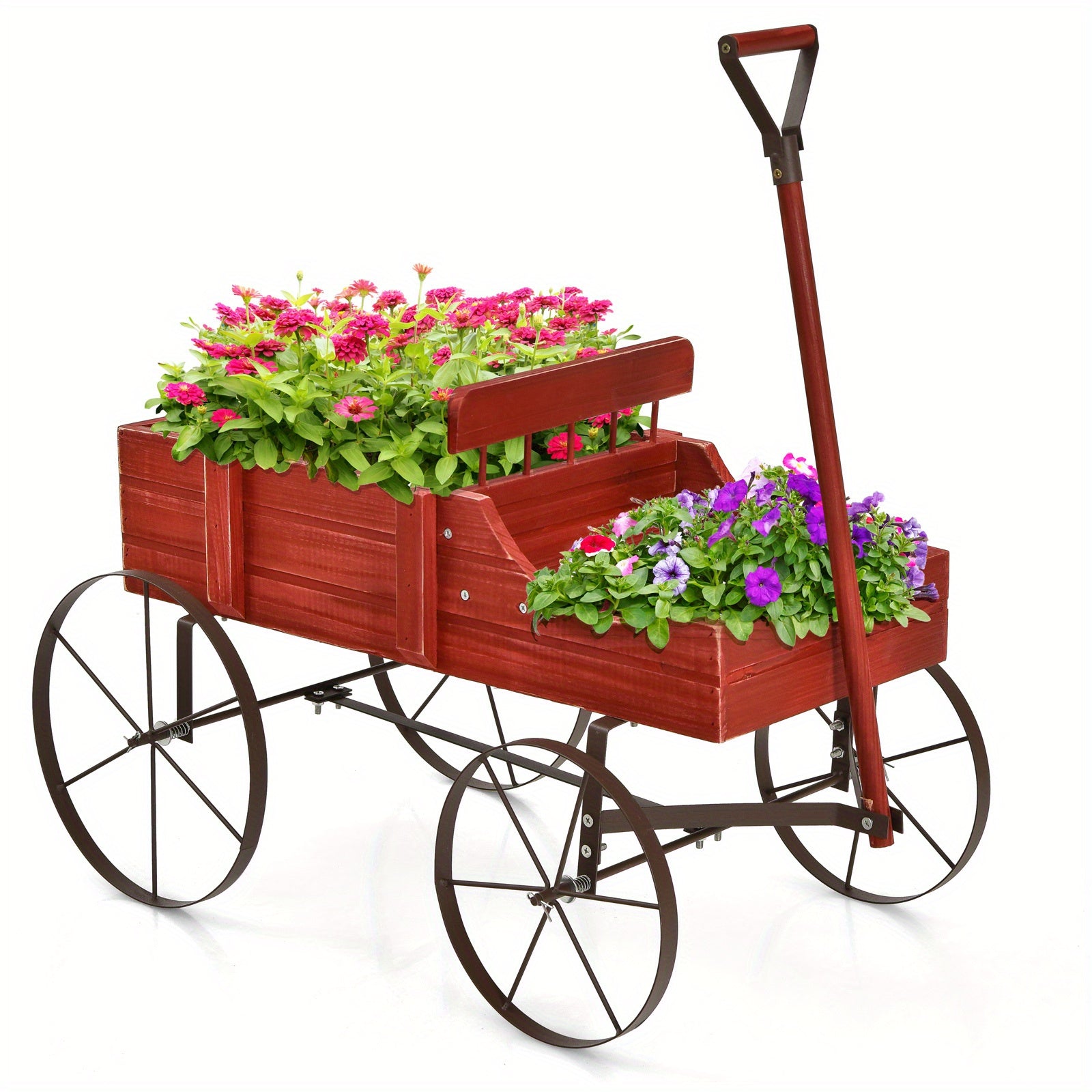 LIFEZEAL Flower Stand W\u002F4 Metal Wheels, Solid Wood Planting Trolley, Flower Trolley Wooden Trolley W\u002F15 kg (33lbs) a Load Capacity, Flower Box for Garden, Balcony, Terrace, Brown\u002F Green\u002F Red\u002F Blue\u002F Gray