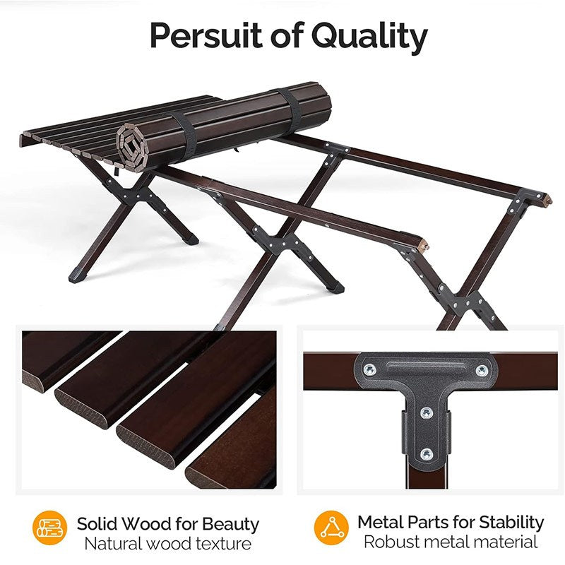 Folding Camping Table, Easy Storage, Carried, Roll-up Ultra Compact Outdoor Portable Fold Up Lightweight Beach Table, With Large Storage And Carry Bag, For Outdoor Cooking, Picnic, Camp, Boat, Travel, Backyard, Party, BBQ, Patio