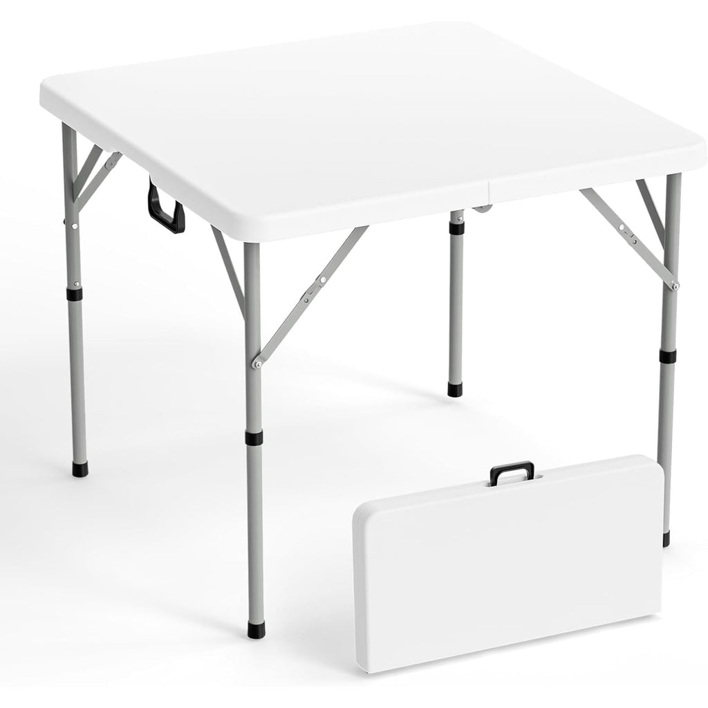 Bonnlo 34 Inch Folding Square Table Fold in Half Bi-Folding Commercial Plastic Dining Card Table Portable for Kitchen Outdoor Party Wedding Event Patio Garden Camping Picnic White\u002FBlack Foldable Dining Tables