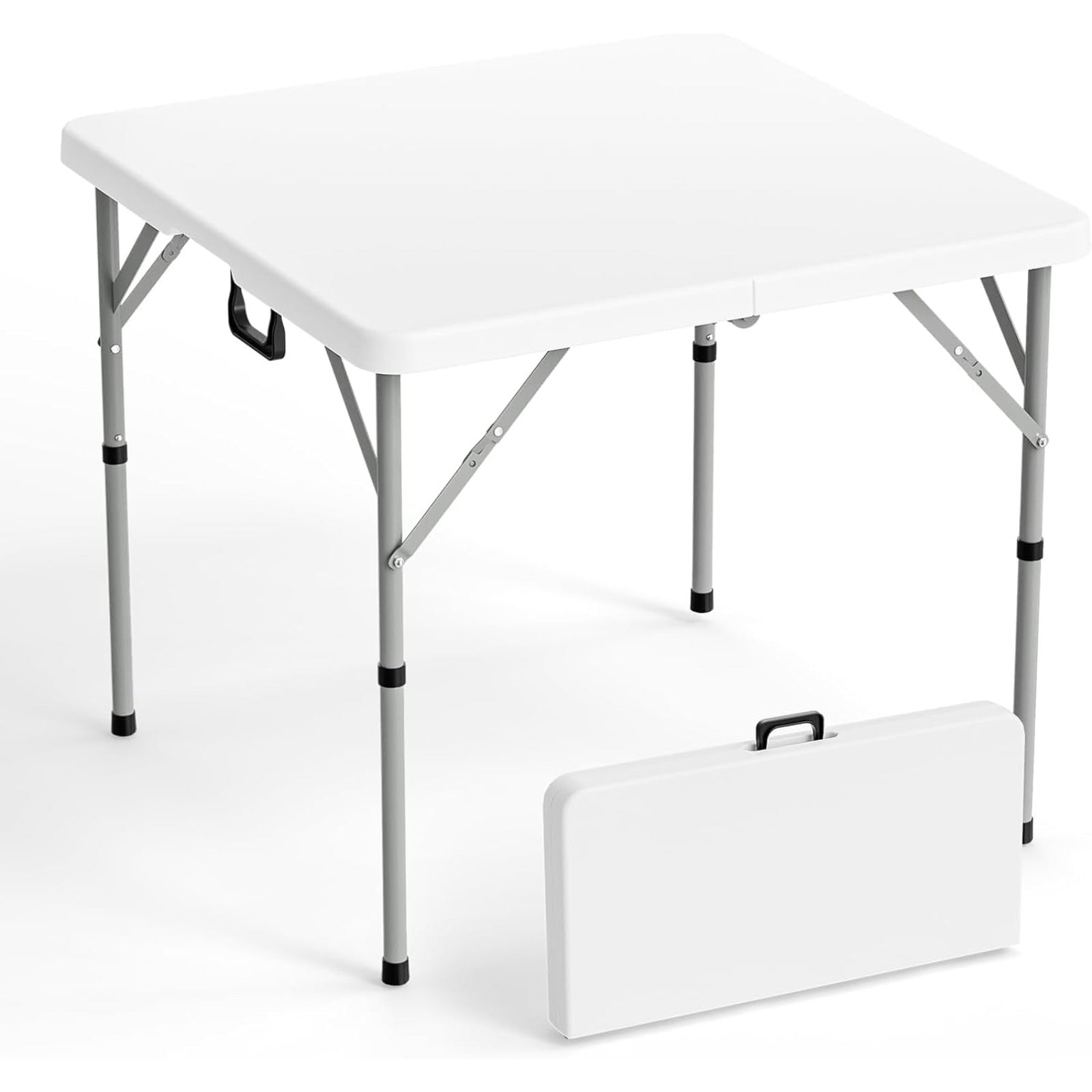 Bonnlo 34 Inch Folding Square Table Fold in Half Bi-Folding Commercial Plastic Dining Card Table Portable for Kitchen Outdoor Party Wedding Event Patio Garden Camping Picnic White\u002FBlack Foldable Dining Tables