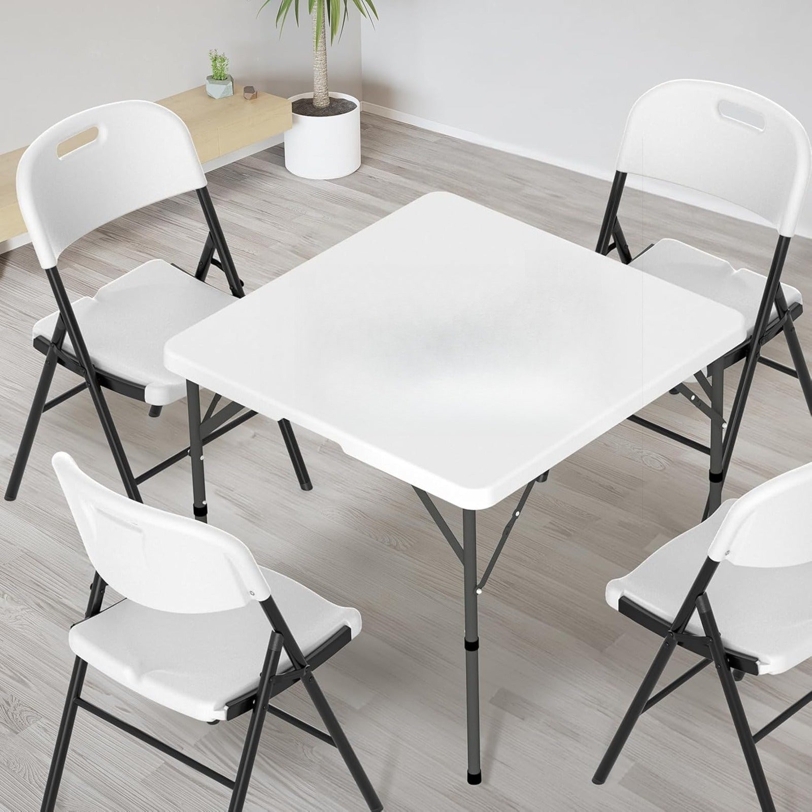 Bonnlo 34 Inch Folding Square Table Fold in Half Bi-Folding Commercial Plastic Dining Card Table Portable for Kitchen Outdoor Party Wedding Event Patio Garden Camping Picnic White\u002FBlack Foldable Dining Tables