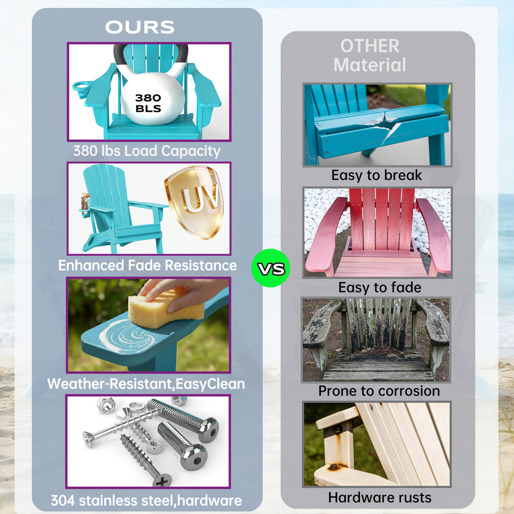 Folding Adirondack Chair 4 Pack, HDPE All-Weather Fire Pit Chairs, Plastic Adirondack Chairs with Cup Holder, Outdoor Lawn Chair for Patio Garden