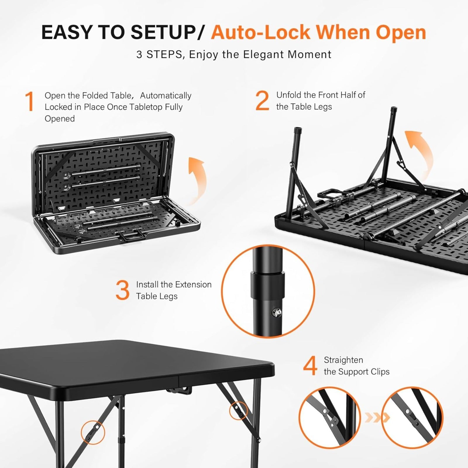 Bonnlo 34 Inch Folding Square Table Fold in Half Bi-Folding Commercial Plastic Dining Card Table Portable for Kitchen Outdoor Party Wedding Event Patio Garden Camping Picnic White\u002FBlack Foldable Dining Tables