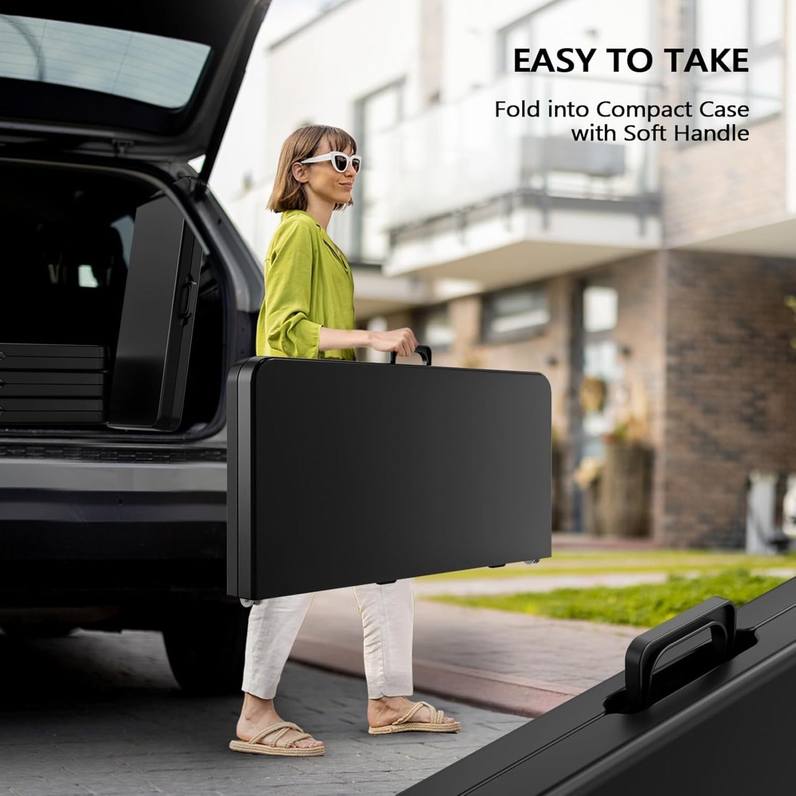 Bonnlo 34 Inch Folding Square Table Fold in Half Bi-Folding Commercial Plastic Dining Card Table Portable for Kitchen Outdoor Party Wedding Event Patio Garden Camping Picnic White\u002FBlack Foldable Dining Tables