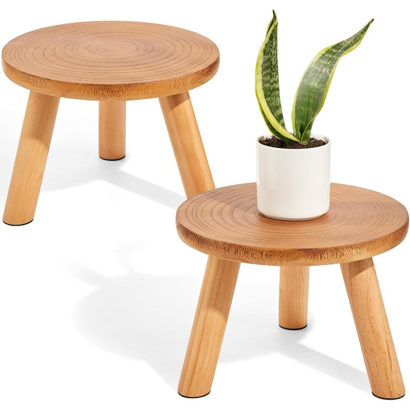 Yaga 2 Pack Large \u002FOutdoor Wood Plant Stand with Growth Ring Display - Heavy-Duty Paulownia Wood Rustic Mid-Century Modern Tree Stool for 11-12\