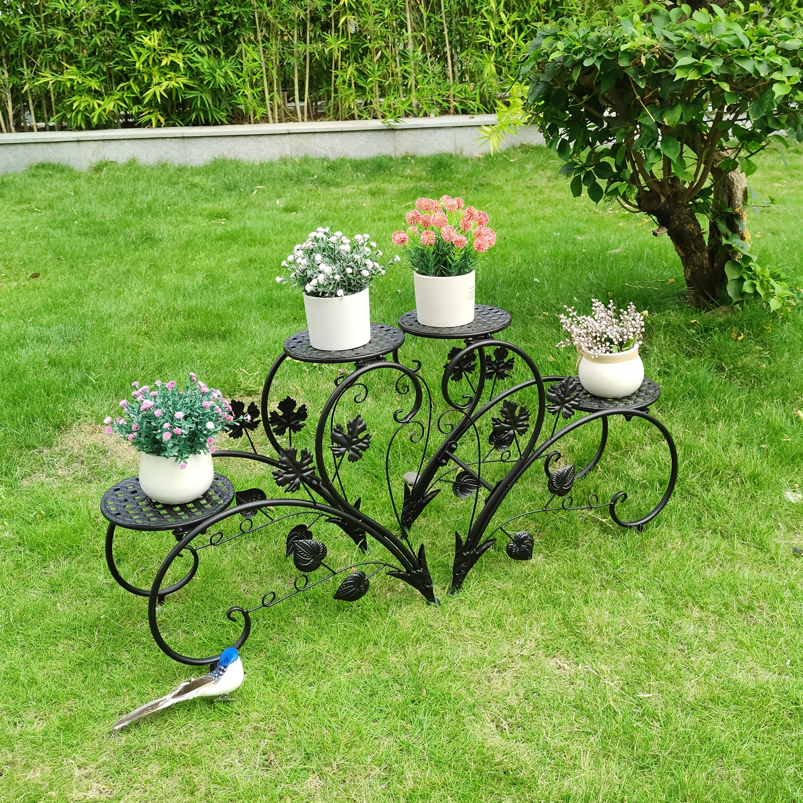 Plant Stand With 4 Shelves: Elegant Art Display Metal Flower Planter Rack, Sturdy And Rust Resistant Flower Pot Stand For Patio, Planters Flowers Living Room, Balcony