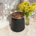 2pcs\u002F1pc Concrete Outdoor Side Tables with Wood Grain Texture Top - Round Cylinder Plant Stand, Living Room End Table, Patio Coffee Table for Garden, Porch, Balcony, Space-Saving & Stable, Best Choice for Patio Decor
