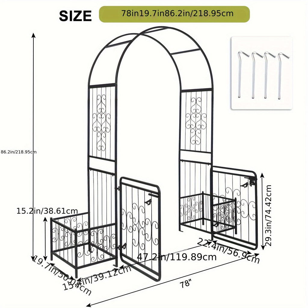 Large Size 7, 2ft Round Top With Door And Planting Frame, Black Iron Art, 16mm Pipe, Iron Arch, Courtyard (additional Styles Are Available For You To Choose)