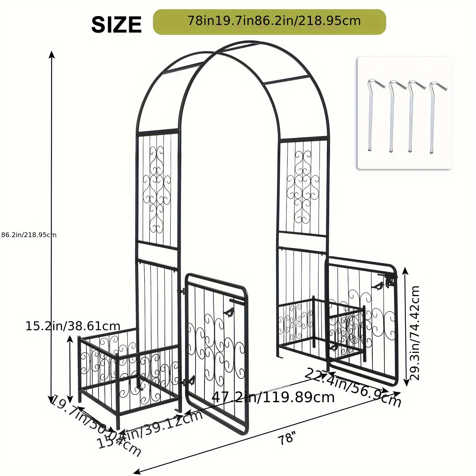 Large Size 7, 2ft Round Top With Door And Planting Frame, Black Iron Art, 16mm Pipe, Iron Arch, Courtyard (additional Styles Are Available For You To Choose)