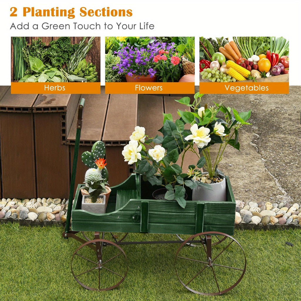 LIFEZEAL Flower Stand W\u002F4 Metal Wheels, Solid Wood Planting Trolley, Flower Trolley Wooden Trolley W\u002F15 kg (33lbs) a Load Capacity, Flower Box for Garden, Balcony, Terrace, Brown\u002F Green\u002F Red\u002F Blue\u002F Gray