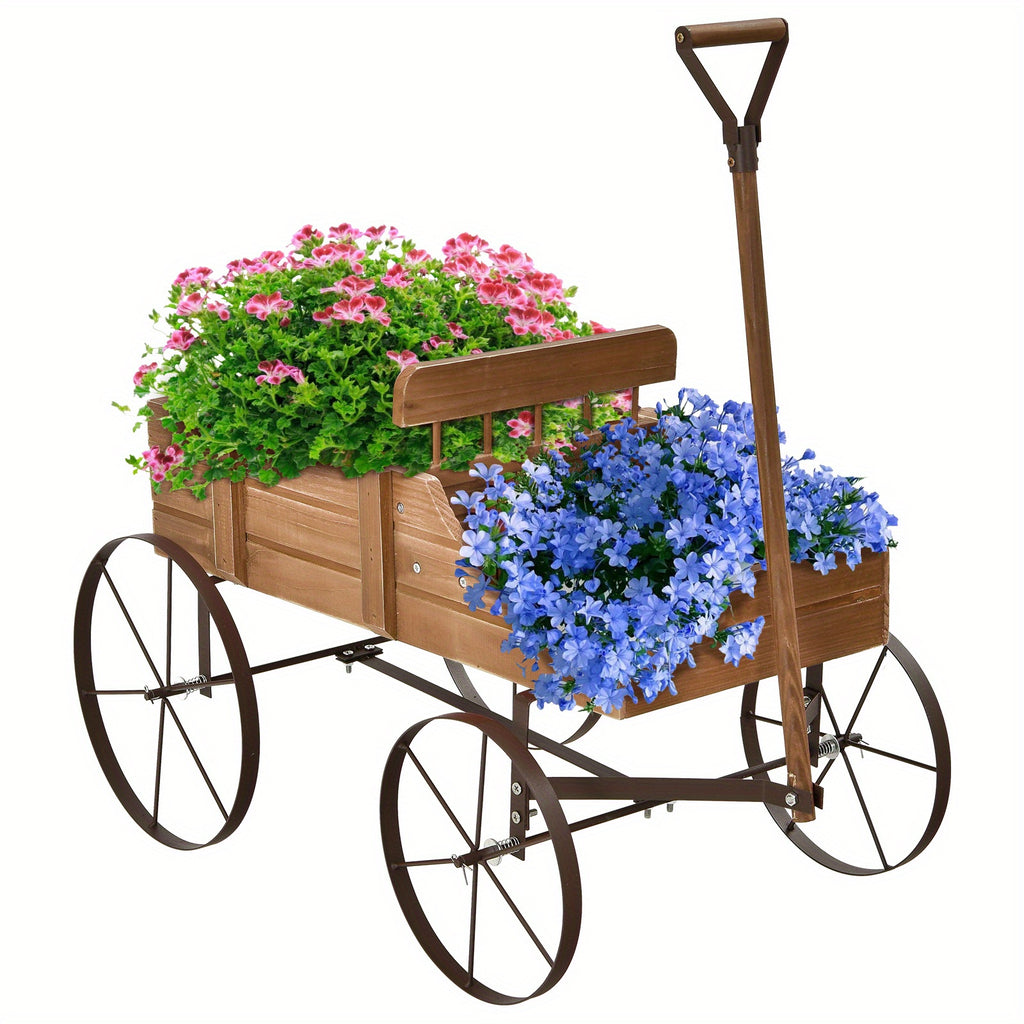 LIFEZEAL Flower Stand W\u002F4 Metal Wheels, Solid Wood Planting Trolley, Flower Trolley Wooden Trolley W\u002F15 kg (33lbs) a Load Capacity, Flower Box for Garden, Balcony, Terrace, Brown\u002F Green\u002F Red\u002F Blue\u002F Gray