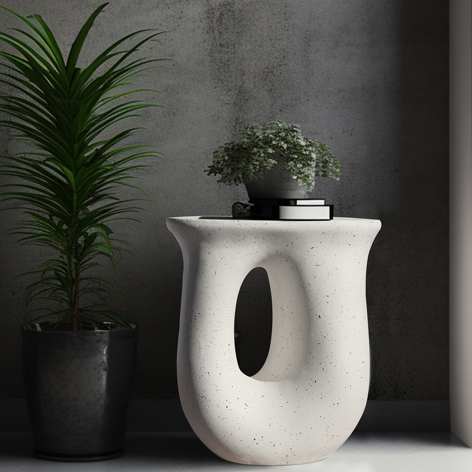 AESOME Modern Decorative Garden Stool Concrete Side Table Heavy Duty Patio Sturdy Faux Terrazzo Garden Stool Side Table Plant Table For Indoor Covered Outdoor, 17.7\