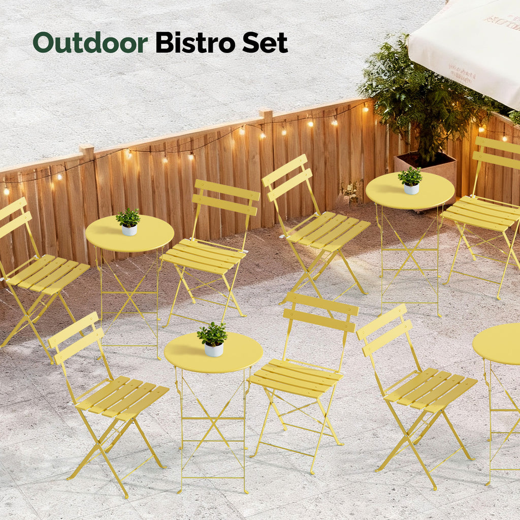 3-Piece Folding Bistro Set, Space-Saving Outdoor Patio Table and Chairs, Weather-Resistant Steel Furniture Set for Balcony Porch Garden, Black\u002FYellow\u002FGreen