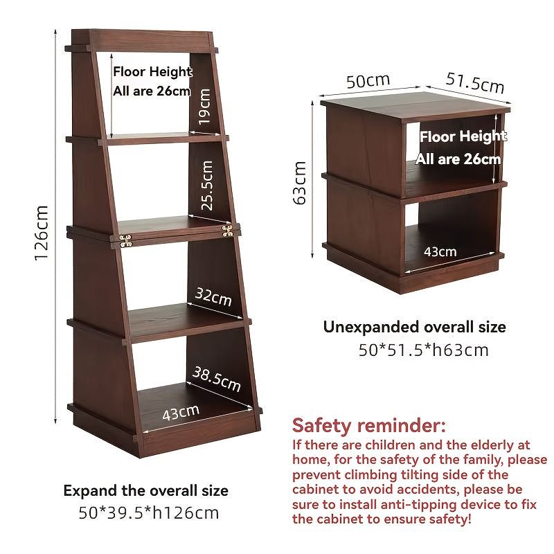 4-Tier Folding Ladder Shelf - Rustic Brown Solid Wood Multi-Purpose Storage Rack, Plant Stand, Bookshelf, And Planter Holder. Ideal For Homes, Bedrooms, Living Rooms, Balconies, And Courtyards. A Versatile Shelving Unit Crafted From Solid Wood.