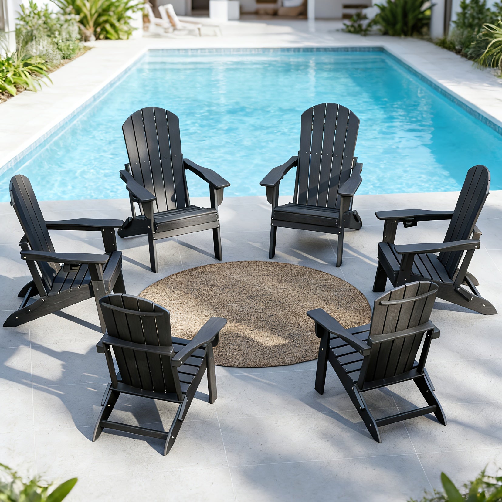 Folding Adirondack Chair 4 Pack, HDPE All-Weather Fire Pit Chairs, Plastic Adirondack Chairs with Cup Holder, Outdoor Lawn Chair for Patio Garden