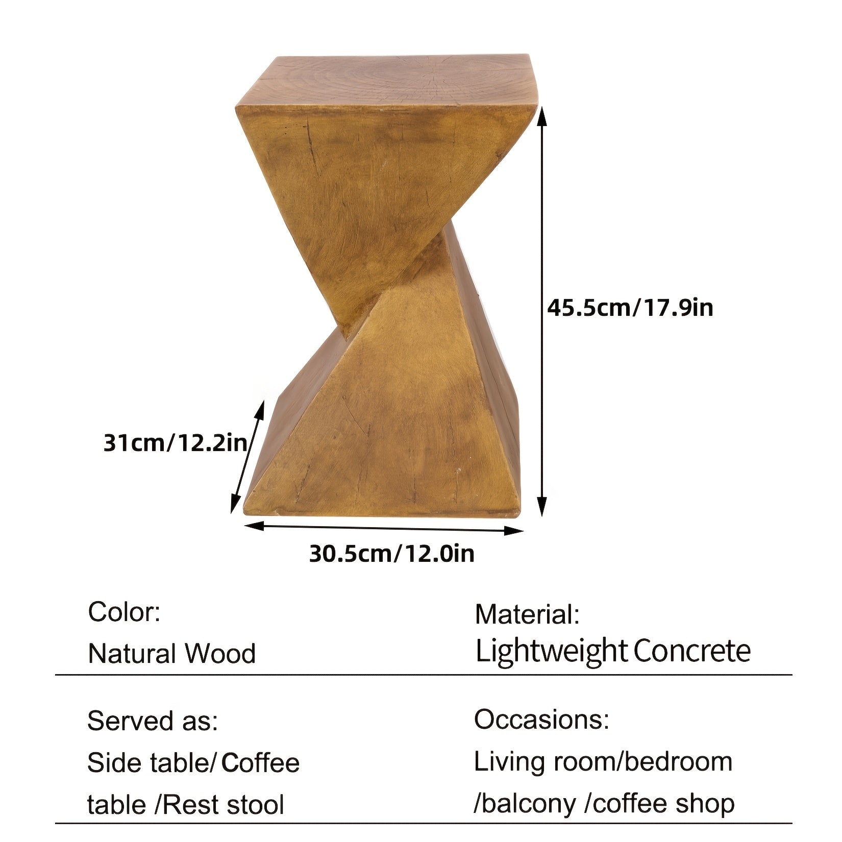 AESOME Z-Shaped Side Table & Stool - Multifunctional Lightweight Concrete Outdoor\u002F end table with Z-Shaped frame, Square Concrete Top & Stool - Natural Portable Accent table for Patio, Garden, Bedroom - Assembly Required