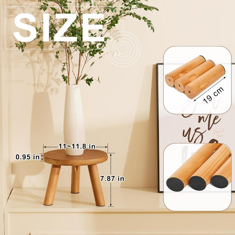 Yaga 2 Pack Large \u002FOutdoor Wood Plant Stand with Growth Ring Display - Heavy-Duty Paulownia Wood Rustic Mid-Century Modern Tree Stool for 11-12\