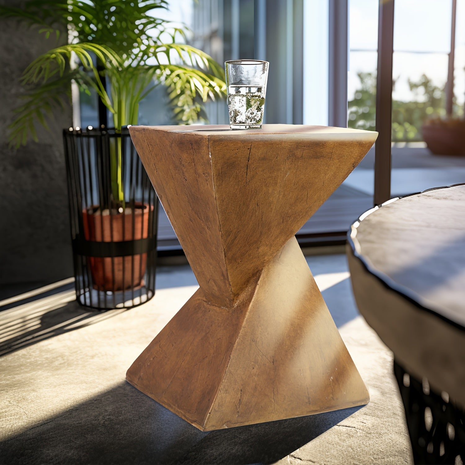 AESOME Z-Shaped Side Table & Stool - Multifunctional Lightweight Concrete Outdoor\u002F end table with Z-Shaped frame, Square Concrete Top & Stool - Natural Portable Accent table for Patio, Garden, Bedroom - Assembly Required