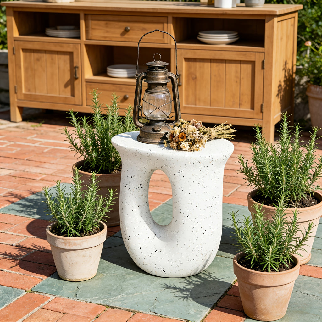 AESOME Modern Decorative Garden Stool Concrete Side Table Heavy Duty Patio Sturdy Faux Terrazzo Garden Stool Side Table Plant Table For Indoor Covered Outdoor, 17.7\