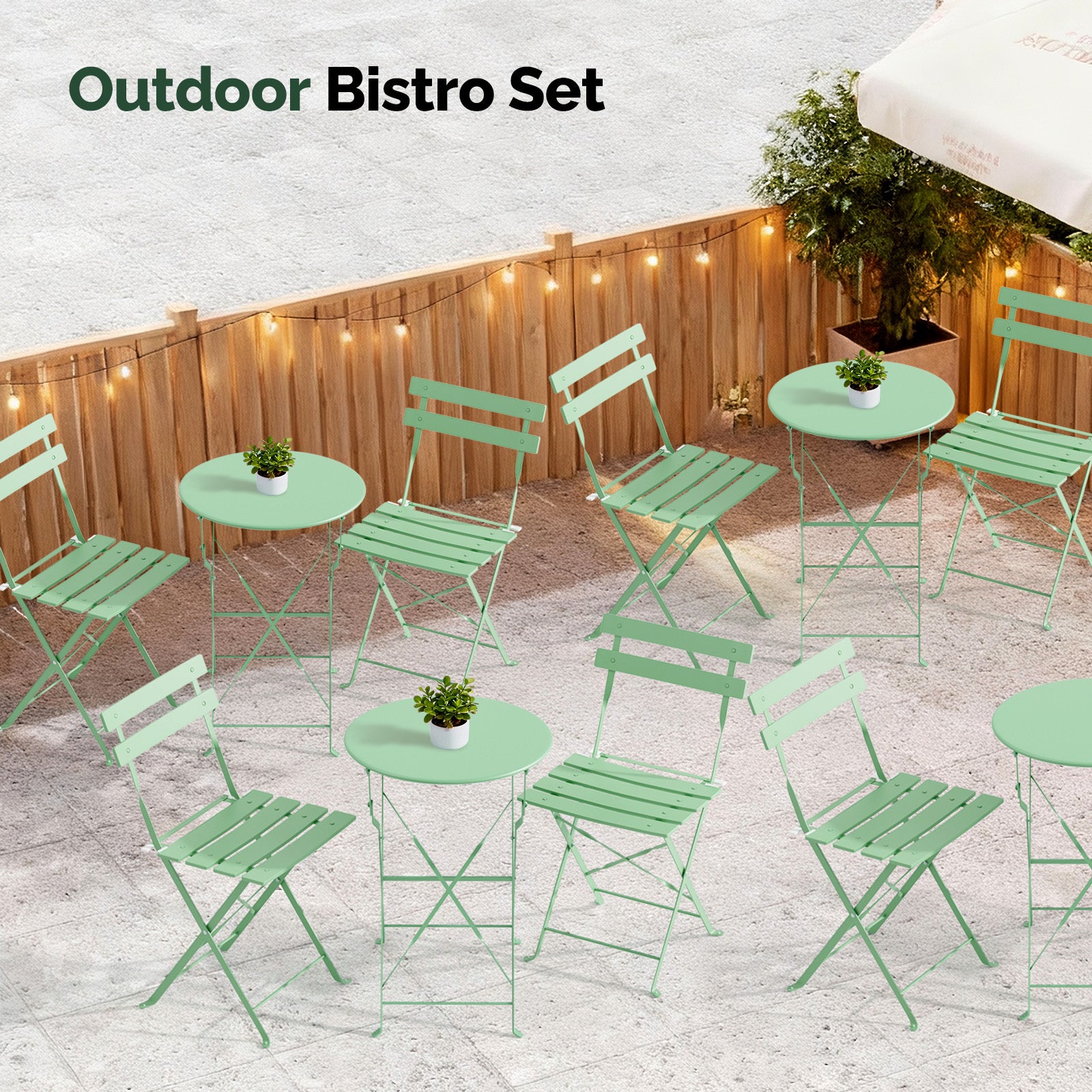 3-Piece Folding Bistro Set, Space-Saving Outdoor Patio Table and Chairs, Weather-Resistant Steel Furniture Set for Balcony Porch Garden, Black\u002FYellow\u002FGreen