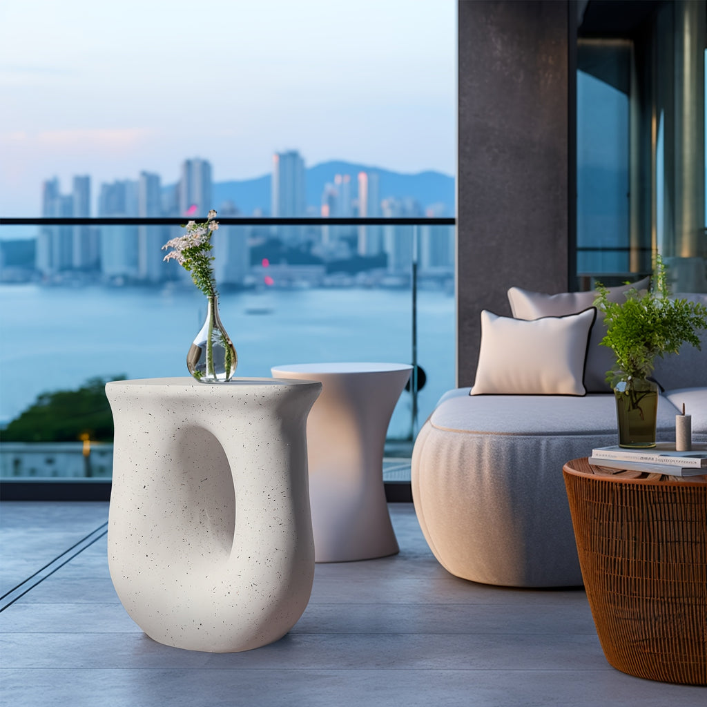 AESOME Modern Decorative Garden Stool Concrete Side Table Heavy Duty Patio Sturdy Faux Terrazzo Garden Stool Side Table Plant Table For Indoor Covered Outdoor, 17.7\