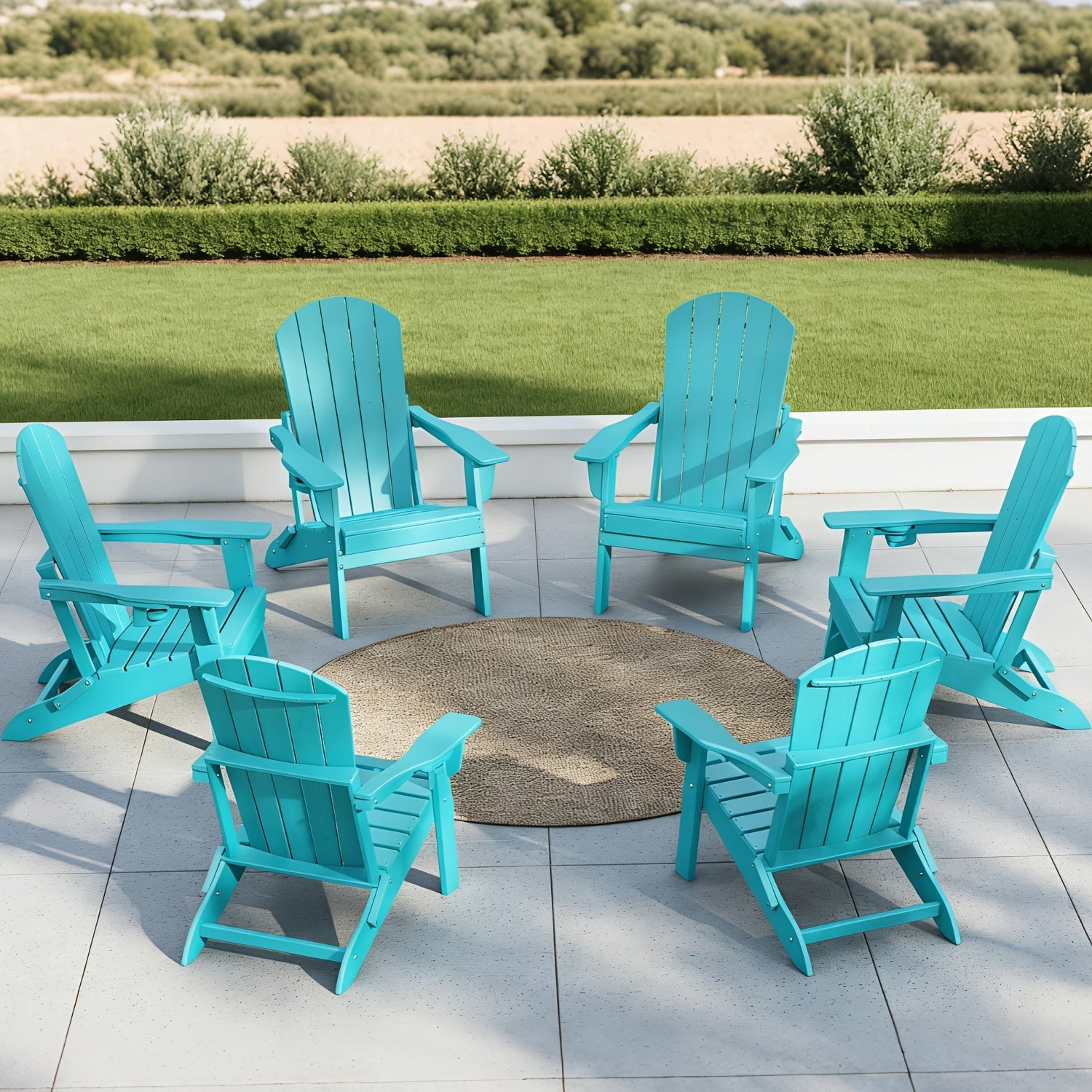 Folding Adirondack Chair 4 Pack, HDPE All-Weather Fire Pit Chairs, Plastic Adirondack Chairs with Cup Holder, Outdoor Lawn Chair for Patio Garden