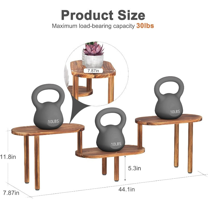 3-Tier Deformable Indoor Plant Stand with Marble-Like Top - Heavy-Duty Sturdy Legs & Space-Saving Oval Design, Modern & Brown Low-Profile Shelf for Multiple Plants, Balcony, Living Room, Office - Space-Saving Vertical Planter Holder for Potted Plant