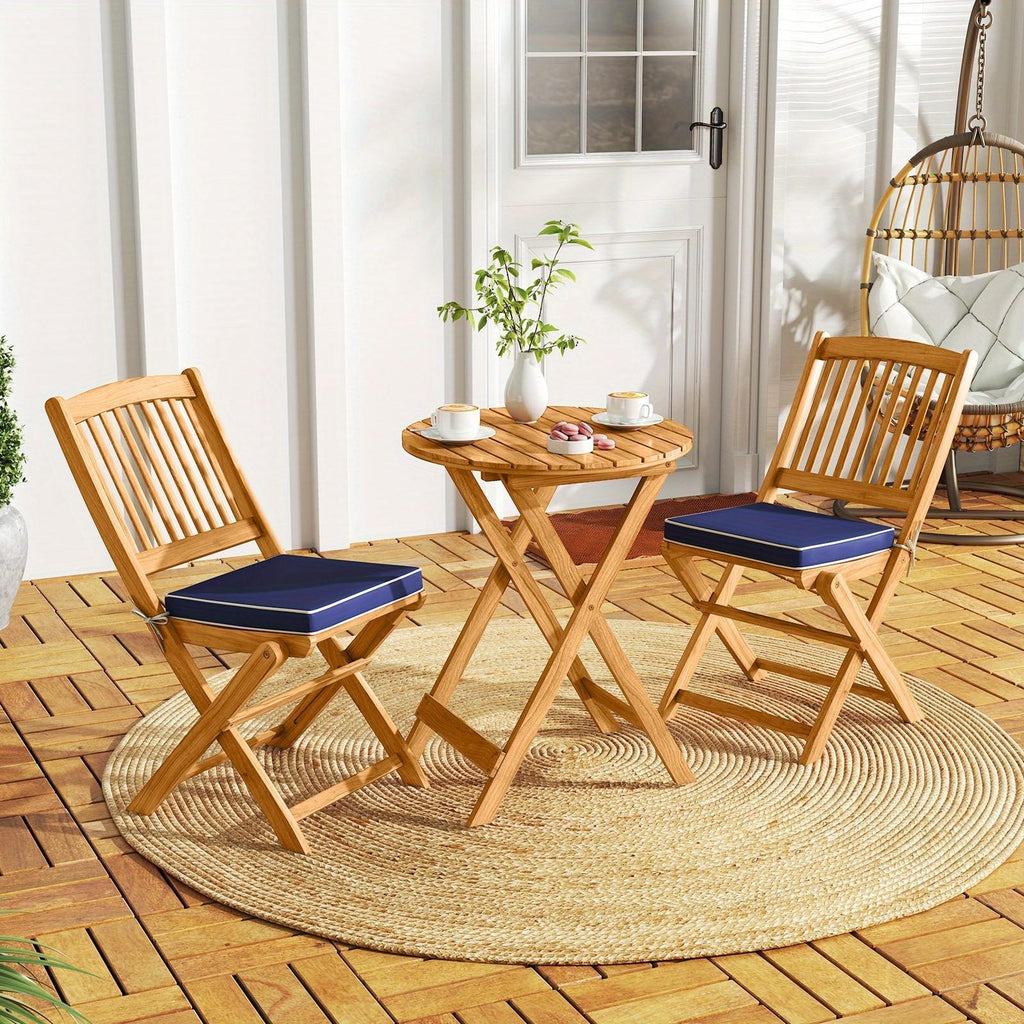 LIFEZEAL 3pcs Acacia Wood Patio Folding Bistro Set, Outdoor Table and Chairs Set with Soft Cushions, Patio Furniture Set for Porch, Balcony, Garden, Deck and Backyard.