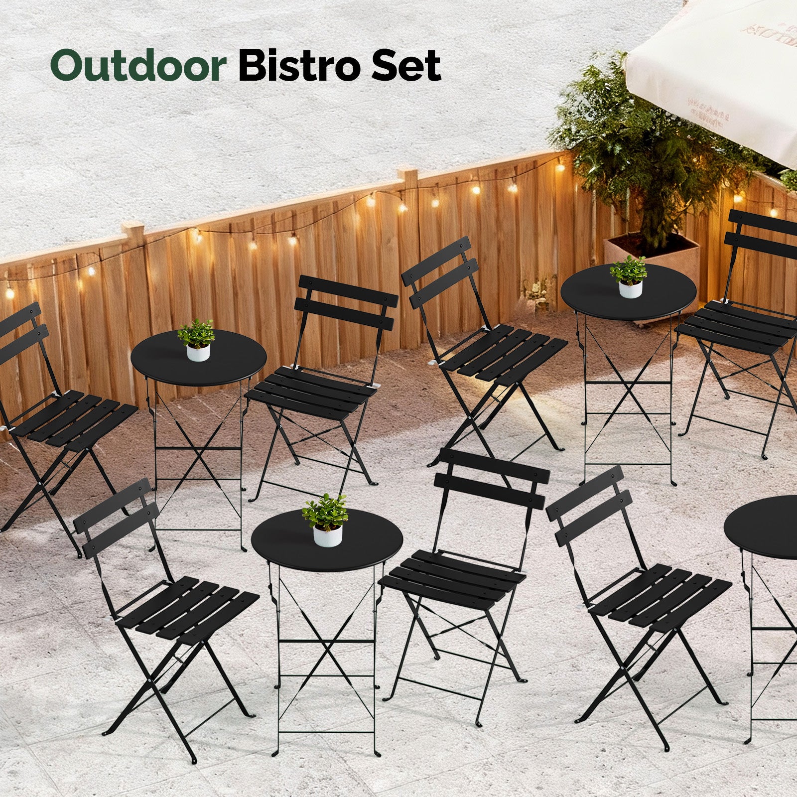3-Piece Folding Bistro Set, Space-Saving Outdoor Patio Table and Chairs, Weather-Resistant Steel Furniture Set for Balcony Porch Garden, Black\u002FYellow\u002FGreen