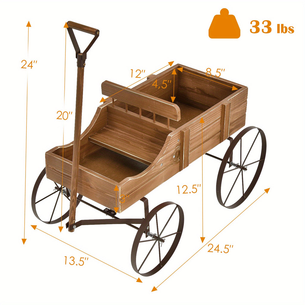 LIFEZEAL Flower Stand W\u002F4 Metal Wheels, Solid Wood Planting Trolley, Flower Trolley Wooden Trolley W\u002F15 kg (33lbs) a Load Capacity, Flower Box for Garden, Balcony, Terrace, Brown\u002F Green\u002F Red\u002F Blue\u002F Gray