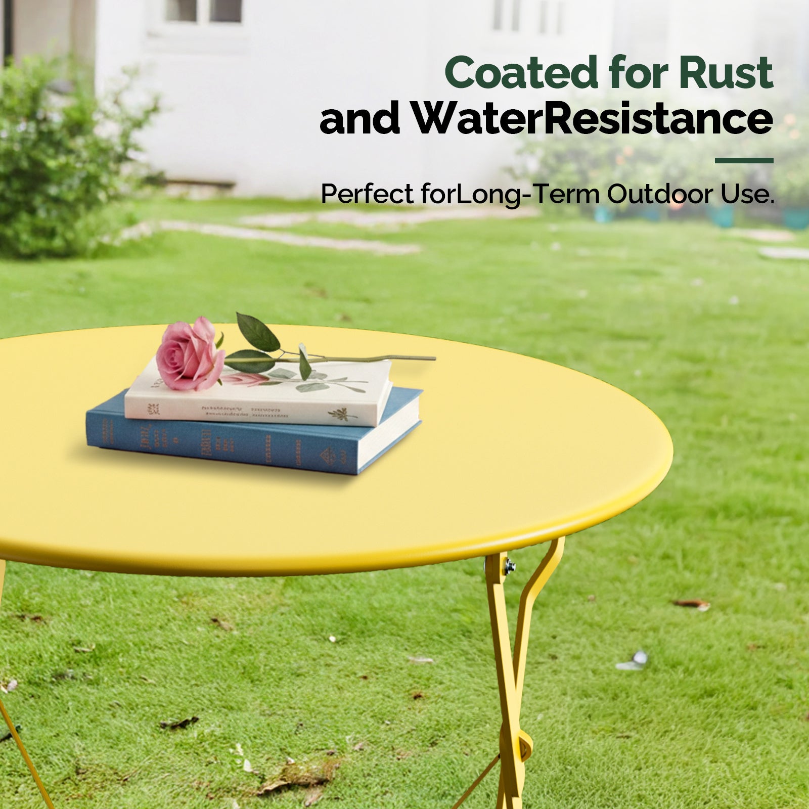 3-Piece Folding Bistro Set, Space-Saving Outdoor Patio Table and Chairs, Weather-Resistant Steel Furniture Set for Balcony Porch Garden, Black\u002FYellow\u002FGreen